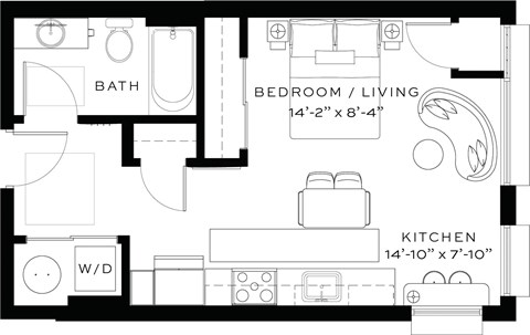 Floor plan for studio, 1 bath, 436 sqft